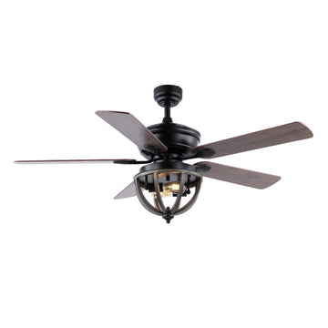 Jasper 52" Farmhouse Industrial Iron Dome Shade LED Ceiling Fan With Remote - JONATHAN Y